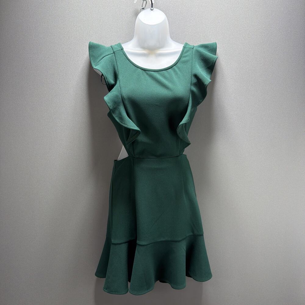 Selfie Leslie Jackie Wide Ruffle Hem Pinafore Dress In Forest Green NWT Size S